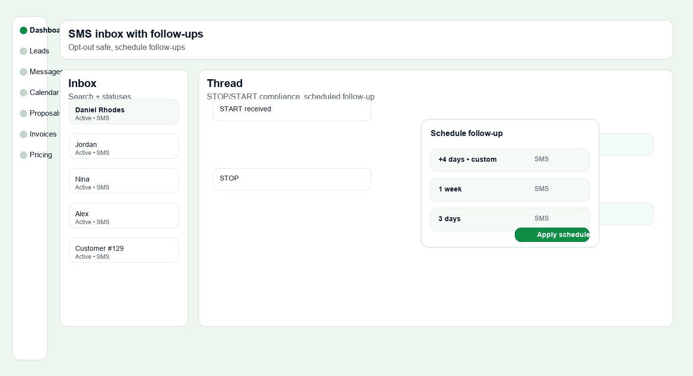 Text inbox with conversation history and follow-up.